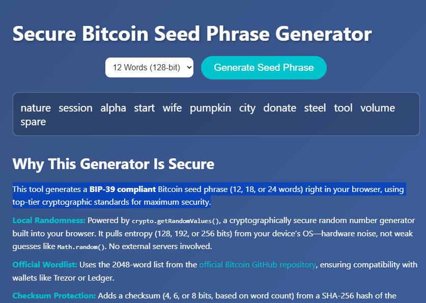 Bitcoin Seed Phrase Generator